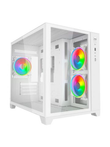 VIDA Akira V2 White ARGB Gaming Case w/ Glass Front & Side, Micro ATX, 3x ARGB Fans, 6-Port PWM ARGB Fan Hub & Remote Control