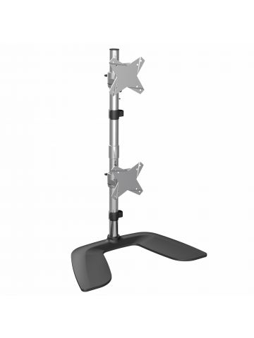 StarTech.com Vertical Dual Monitor Stand - Ergonomic Desktop Stacked Two Monitor Stand up to 27 inch VESA Mount Displays - Free Standing Universal Monitor Mount - Height Adjustable - Silver