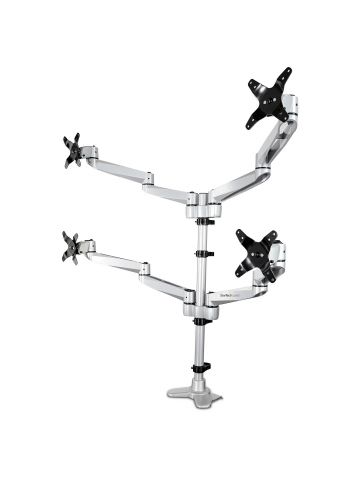 StarTech.com Desk Mount Quad Monitor Arm – Premium Articulating VESA 4 Monitor Mount 2x2 up to 30" – Ergonomic Height Adjustable Pole Mount - Tilt/Swivel/Rotate - C-Clamp/Grommet - Silver