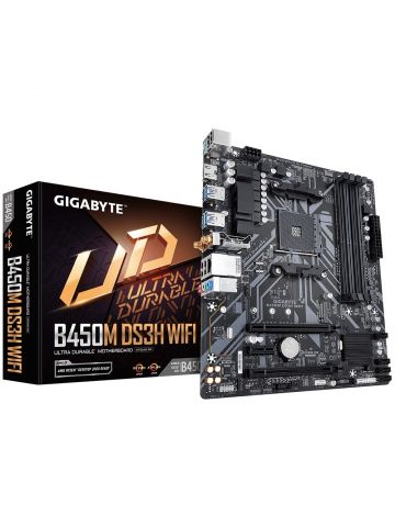 Gigabyte B450M DS3H WIFI Motherboard - Supports AMD Series 5000 CPUs, up to 3600MHz DDR4 (OC), 1xPCIe 3.0 x4 M.2, WIFI, GbE LAN, USB 3.1 Gen 1