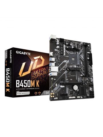 Gigabyte B450M K Motherboard - Supports AMD Series 5000 CPUs, up to 3600MHz DDR4 (OC), 1xPCIe 3.0 x4 M.2, GbE LAN, USB 3.2 Gen 1