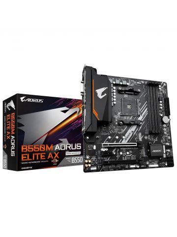 GIGABYTE B550M AORUS ELITE AX Motherboard - Supports AMD Ryzen 5000 CPUs, 5+3 Phases Pure Digital VRM, up to 4733MHz DDR5 (OC), 1xPCIe 4.0 M.2, Wi-Fi 6E, GbE LAN, USB 3.2 Gen 2