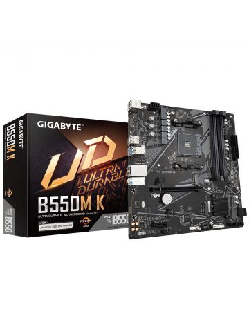 Gigabyte B550M K Motherboard - Supports AMD Ryzen 5000 Series AM4 CPUs, up to 4733MHz DDR4 (OC), 2xPCIe 3.0 M.2, GbE LAN, USB 3.2 Gen1