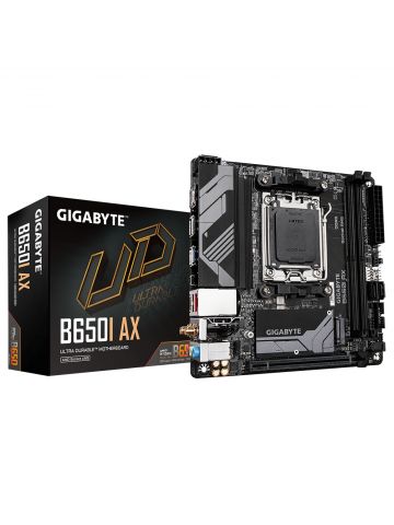 Gigabyte B650I AX Motherboard - Supports AMD AM5 CPUs, 5+2+1 Phases Digital VRM, up to 6400MHz DDR5 (OC), 1xPCIe 4.0 M.2, Wi-Fi 6E, 2.5GbE LAN, USB 3.2 Gen 2