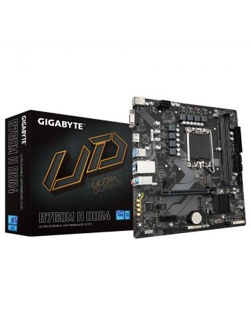 Gigabyte B760M H DDR4 Motherboard - Supports Intel Core 14th Gen CPUs, 6+1+1 Phases Digital VRM, up to 3200MHz DDR4 (OC), 2xPCIe 4.0 M.2, GbE LAN, USB 3.2 Gen1