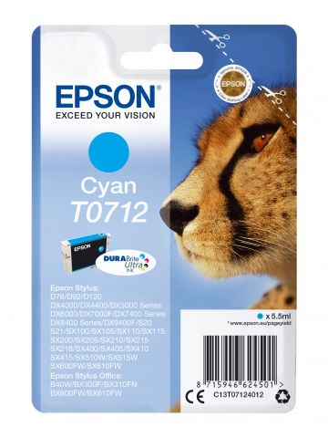 Epson C13T07124012/T0712 Ink cartridge cyan, 345 pages ISO/IEC 19752 5,5ml for Epson Stylus BX 310/600/D 120/D 78/S 20