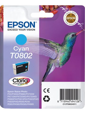 Epson C13T08024011/T0802 Ink cartridge cyan, 435 pages ISO/IEC 24711 7,4ml for Epson Stylus Photo P 50/PX/PX 730/R 265