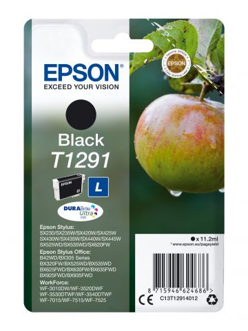 Epson C13T12914012/T1291 Ink cartridge black, 380 pages ISO/IEC 19752 11,2ml for Epson Stylus BX 320/SX 235 W/SX 420/SX 525/WF 3500