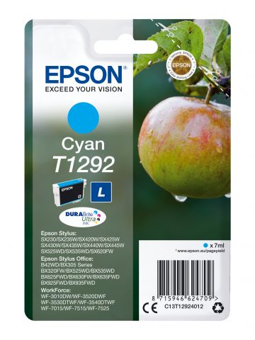 Epson C13T12924012/T1292 Ink cartridge cyan, 460 pages ISO/IEC 19752 7ml for Epson Stylus BX 320/SX 235 W/SX 420/SX 525/WF 3500