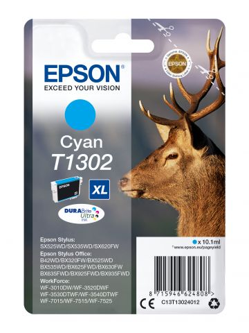 Epson C13T13024012/T1302 Ink cartridge cyan XL, 765 pages 10,1ml for Epson Stylus BX 320/SX 525/WF 3500