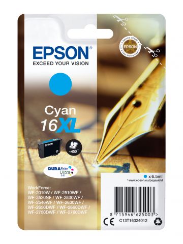 Epson C13T16324012/16XL Ink cartridge cyan high-capacity XL, 450 pages 6,5ml for Epson WF 2010/2660/2750