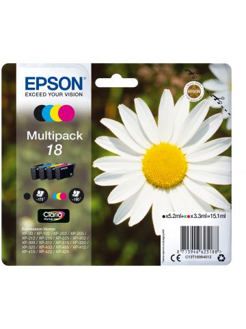 Epson C13T18064012/18 Ink cartridge multi pack Bk,C,M,Y 175pg + 3x180pg, 1x 5ml + 3x 3ml Pack=4 for Epson XP 30