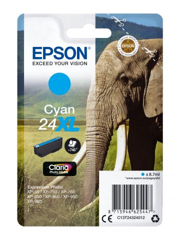 Epson C13T24324012/24XL Ink cartridge cyan high-capacity, 500 pages 8,7ml for Epson XP 750