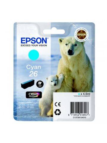 Epson C13T26124012 (26) Ink cartridge cyan, 300 pages, 5ml