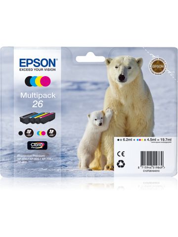 Epson C13T26164010/26 Ink cartridge multi pack Bk,C,M,Y 220pg + 3x300pg, 6ml + 3x5ml Pack=4 for Epson XP 600