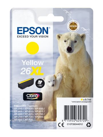 Epson C13T26344012/26XL Ink cartridge yellow high-capacity XL, 700 pages 9,7ml for Epson XP 600