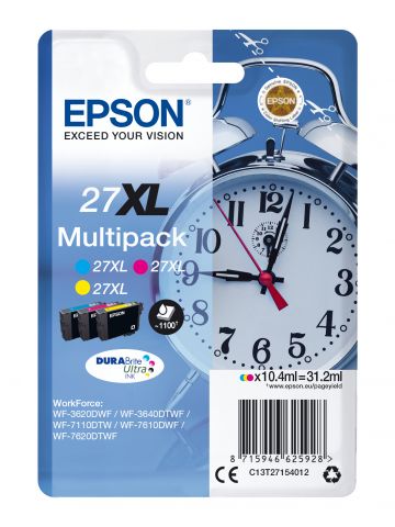 Epson C13T27154022/27XL Ink cartridge multi pack C,M,Y high-capacity Blister Acustic Magnetic 3x1100pg, 3x10,4ml Pack=3 for Epson WF 3620