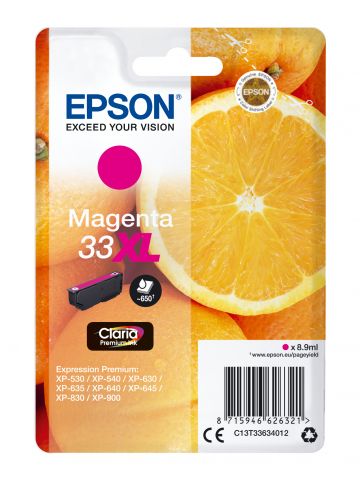 Epson C13T33634012/33XL Ink cartridge magenta high-capacity, 650 pages ISO/IEC 19752 8,9ml for Epson XP 530