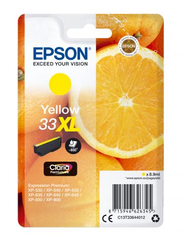 Epson C13T33644012/33XL Ink cartridge yellow high-capacity, 650 pages ISO/IEC 19752 8,9ml for Epson XP 530