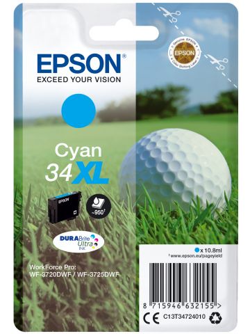 Epson C13T34724010/34XL Ink cartridge cyan high-capacity, 950 pages 10,8ml for Epson WF-3720