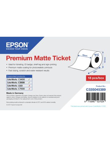 Epson Premium Matte Ticket - Roll: 80mm x 50m