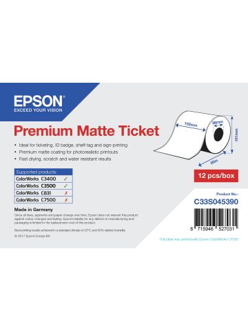 Epson Premium Matte Ticket - Roll: 102mm x 50m