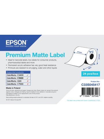 Epson Premium Matte Label - Continuous Roll: 51mm x 35m