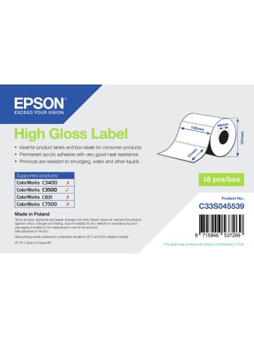 Epson C33S045539 Format-etikettes die-cut 102mm x 51m 610 Pack=1 for Epson TM-C 3500