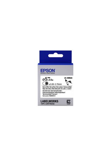 Epson C53S654904/LK-4WBA5 Heat Shrink Tubes black on white 5mm x 2,5m for Epson LabelWorks 6-12mm/18mm/24mm