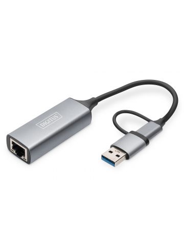 Digitus USB Type-C™ Gigabit Ethernet Adapter 2.5G, USB-C™ + USB A (USB3.1/3.0)