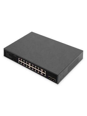 Digitus 16-Port Gigabit PoE Networkswitch, 19 Zoll, unmanaged,2 Uplink Ports, SFP