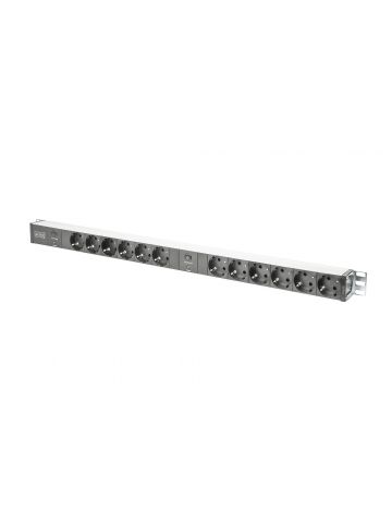 Digitus aluminum outlet strip with overload protection, 12 safety outlets, 2 x 2 m supply safety plug