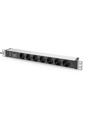 Digitus Socket strip with aluminum profile, 7 safety sockets, 2 m cable with surge protection