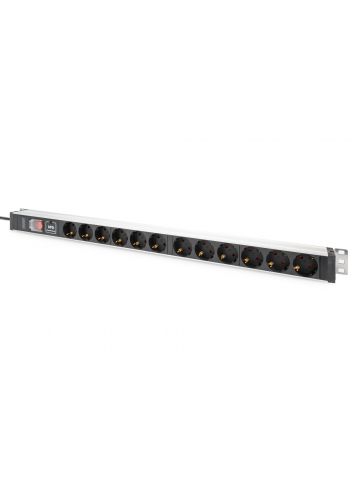 Digitus Socket strip with aluminum profile with switch and surge protection, 12-way safety sockets, 2 m cable safety plug