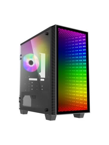 GAMEMAX Abyss Mini ARGB Gaming Case w/ Glass Window, Micro ATX, Infinity Mirror ARGB Front, Rear RGB Fan, ARGB PWM Hub, LED Buttons, Black