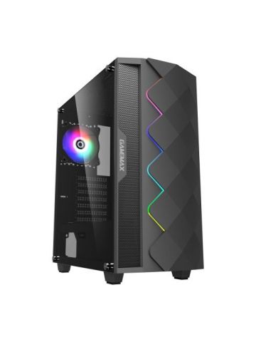 GAMEMAX Diamond ARGB Gaming Case w/ Glass Window, ATX, ARGB Strip & Angled Pattern Front, Rear RGB Fan, LED Button, Black