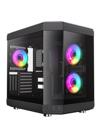 GAMEMAX Hype Gaming Case w/ Glass Side & Front, ATX, Dual Chamber, 3x ARGB Fans, ARGB PWM Hub & RF Remote Control, USB-C, Black