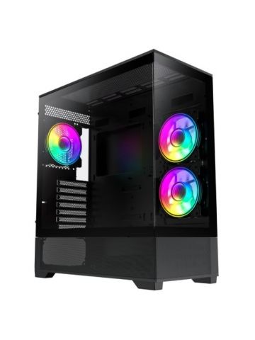 GAMEMAX Vista ATX Gaming Case w/ Glass Side & Front, Mesh Panelling, 3x Infinity ARGB Fans, ARGB PWM Fan Hub, Black