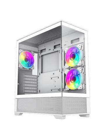 GAMEMAX Vista ATX Gaming Case w/ Glass Side & Front, Mesh Panelling, 3x Infinity ARGB Fans, ARGB PWM Fan Hub, White