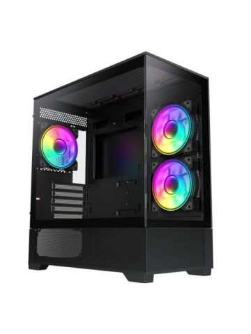 GAMEMAX Vista Micro ATX Gaming Case w/ Glass Side & Front, Mesh Panelling, 3x Infinity ARGB Fans, ARGB PWM Fan Hub, Black