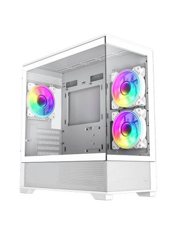 GAMEMAX Vista Micro ATX Gaming Case w/ Glass Side & Front, Mesh Panelling, 3x Infinity ARGB Fans, ARGB PWM Fan Hub, White