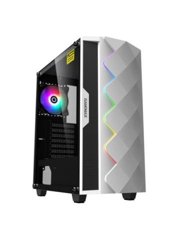 GAMEMAX Diamond ARGB Gaming Case w/ Glass Window, ATX, ARGB Strip & Angled Pattern Front, Rear RGB Fan, LED Button, White