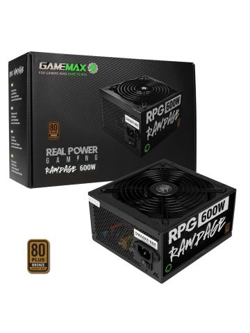 GAMEMAX RPG Rampage 600W PSU, 140mm Ultra Silent Fan, 80 PLUS Bronze, Non Modular, Flat Black Cables, Japanese TK Main Capacitor Fitted