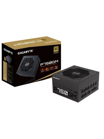 Gigabyte P750GM 750W PSU, 120mm Smart Hydraulic Bearing Fan, 80 PLUS Gold, Fully Modular, UK Plug, High-Quality Japanese Capacitors, Powerful Single +12V Rail