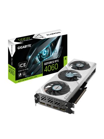 Gigabyte GeForce RTX 4060 EAGLE OC ICE 8G Graphics Card - 8GB GDDR6, 128bit, PCI-E 4.0, 2505MHz Core Clock, 2 x DisplayPort 1.4a, 2 x HDMI 2.1a, NVIDIA DLSS 3, GV-N4060EAGLEOC ICE-8GD