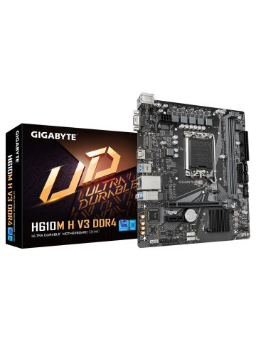 Gigabyte H610M H V3 DDR4 Motherboard - Supports Intel Core 14th CPUs, 4+1+1 Hybrid Phases Digital VRM, up to 3200MHz DDR4, 1xPCIe 3.0 M.2, GbE LAN, USB 3.2 Gen 1