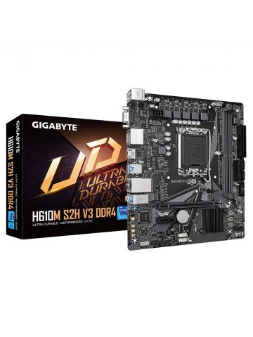 Gigabyte H610M S2H V3 DDR4 Motherboard - Supports Intel Core 14th CPUs, 4+1+1 Hybrid Digital VRM, up to 3200MHz DDR4, 1xPCIe 3.0 M.2, GbE LAN , USB 3.2 Gen 1