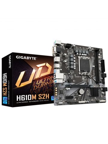 Gigabyte H610M S2H Motherboard - Supports Intel Core 14th CPUs, 6+1+1 Hybrid Digital VRM, up to 5600MHz DDR4 (OC), 1xPCIe 3.0 M.2, GbE LAN, USB 3.2 Gen 1