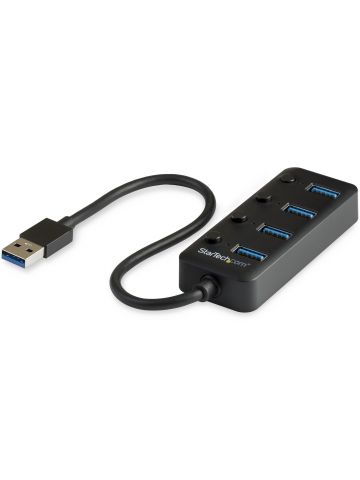 StarTech.com 4 Port USB 3.0 Hub - USB-A to 4x USB 3.0 Type-A with Individual On/Off Port Switches - SuperSpeed 5Gbps USB 3.1/3.2 Gen 1 - USB Bus Powered - Portable - 25cm Attached Cable~4 Port USB 3.0 Hub - USB-A to 4x USB 3.0 Type-A with Individual On/Of