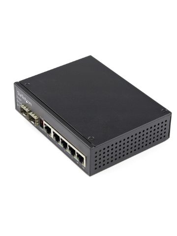 StarTech.com Industrial 5 Port Gigabit Ethernet Switch 5 PoE RJ45 +2 SFP Slots 30W PoE+ 48VDC 10/100